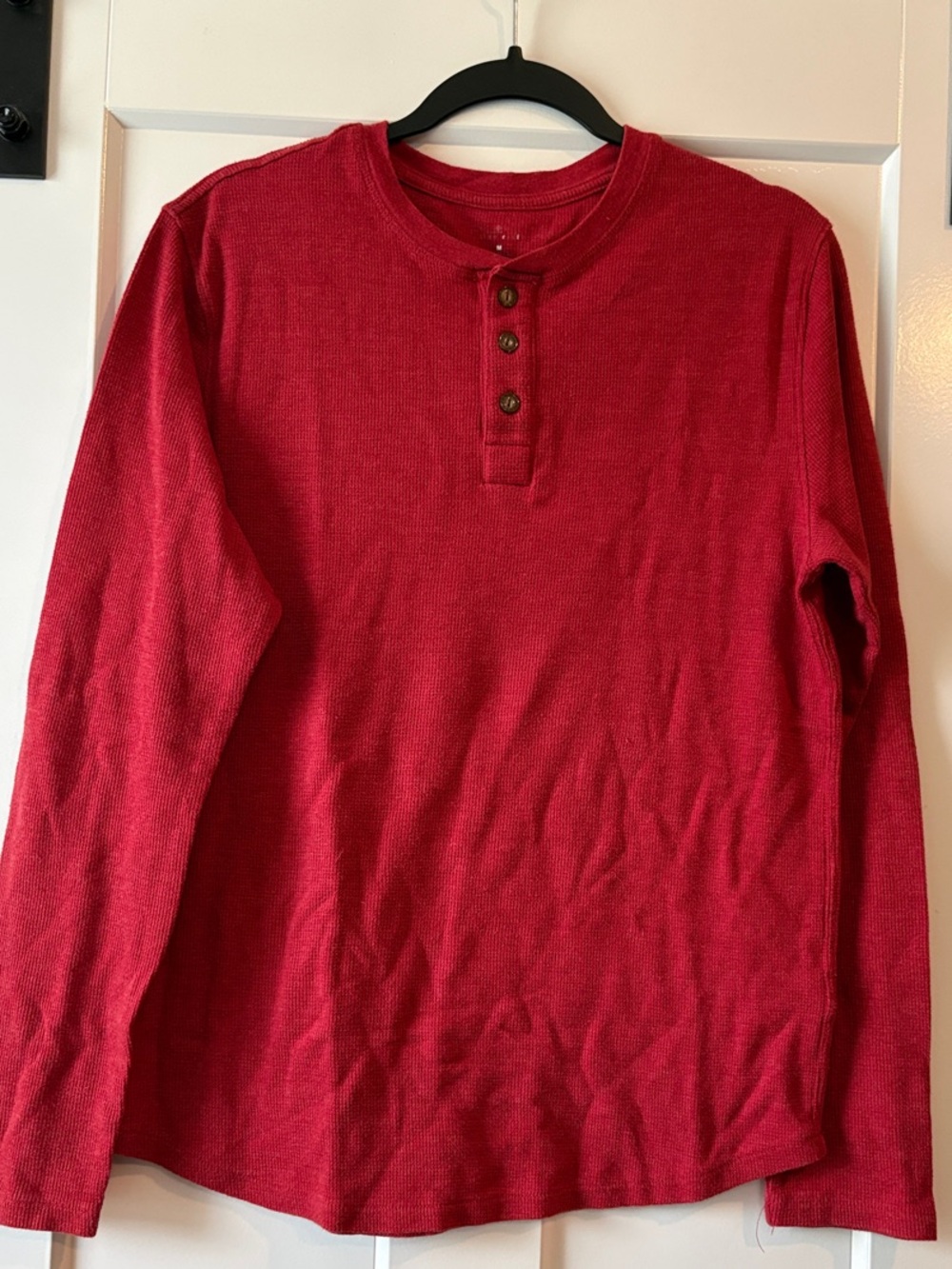 Men's Red Henley Long Sleeve Shirt
